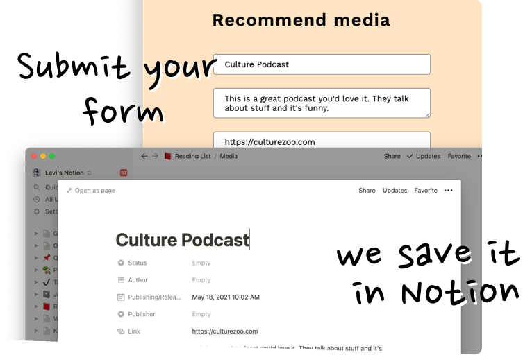 Submit your form and we save it in Notion